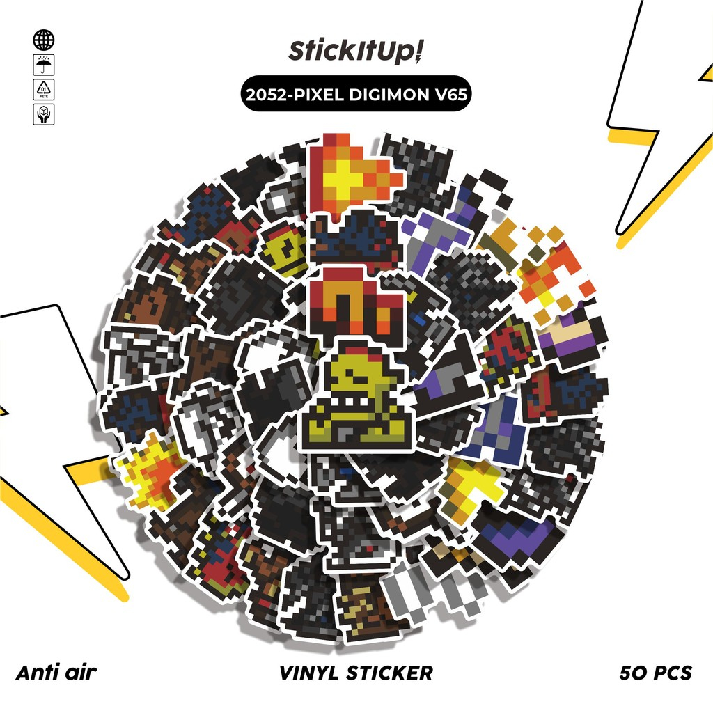 

COD✨ 50 Pcs Stiker Pack PIXEL DIGIMON V65 Lucu Aesthetic Vynil Waterproof untuk Freebies Sticker Buku Journal Casing HP Laptop