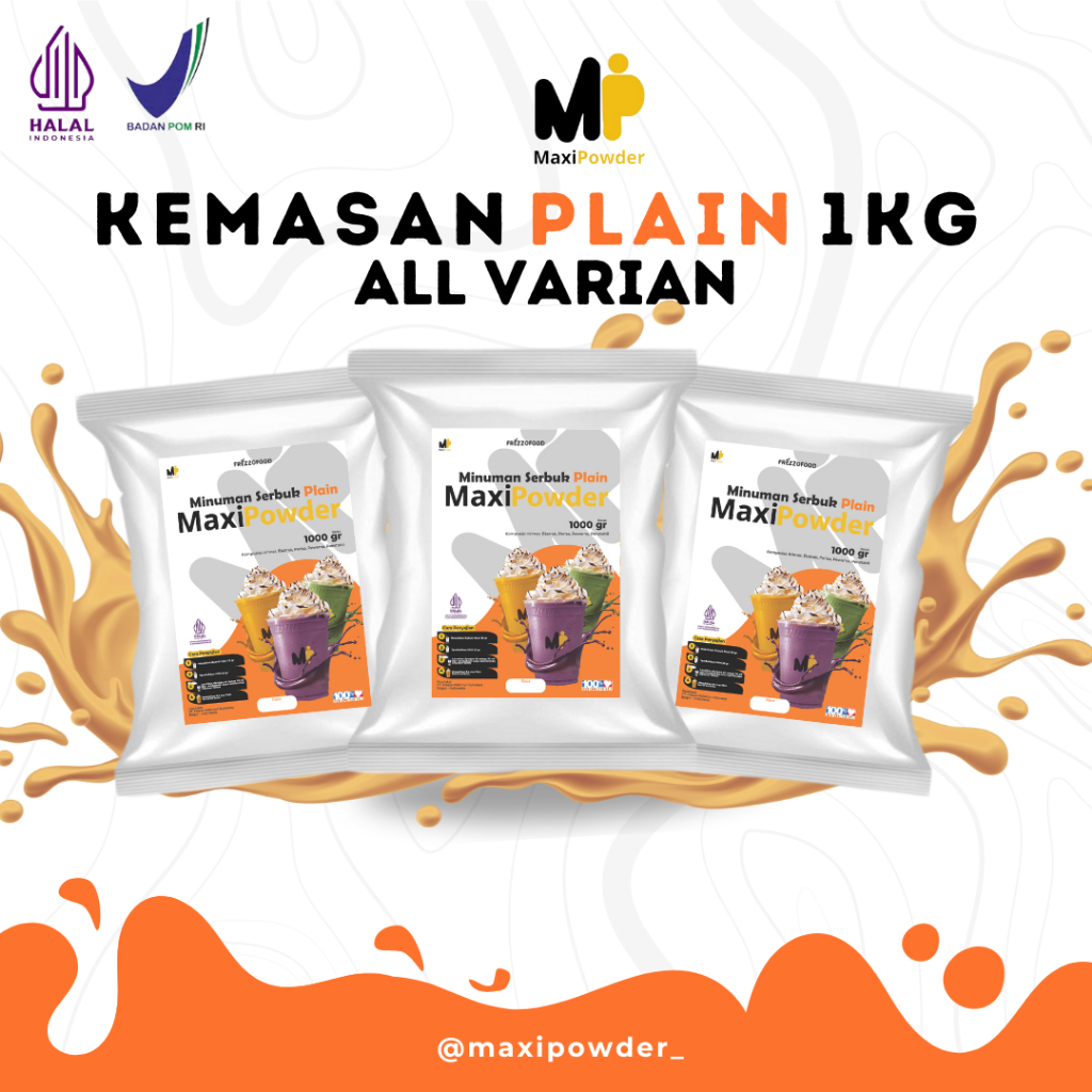 

Bubuk Minuman Rasa Varian PLAIN 1kg / Minuman Kekinian Termurah dan Terlaris / MaxiPowder