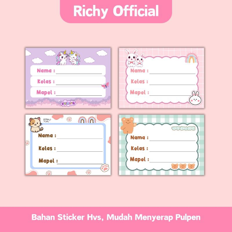 

stiker nama buku / sticker mapel / stiker nama buku karakter lucu / diker nama buku tema cute animal