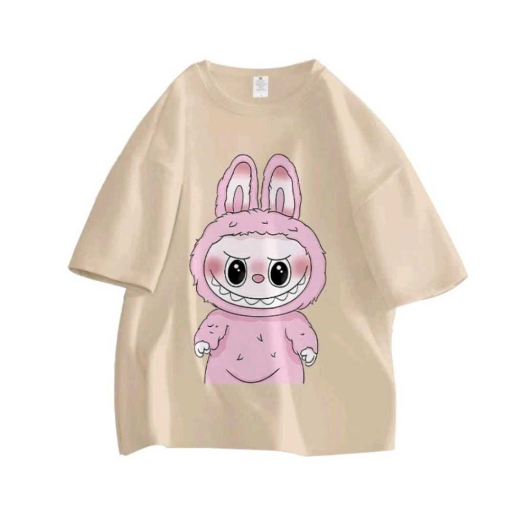 (M-2XL) Kaos Wanita Oversize Pink Labubu co-branded cartoon cute Korean Style baju atasan wanita ter
