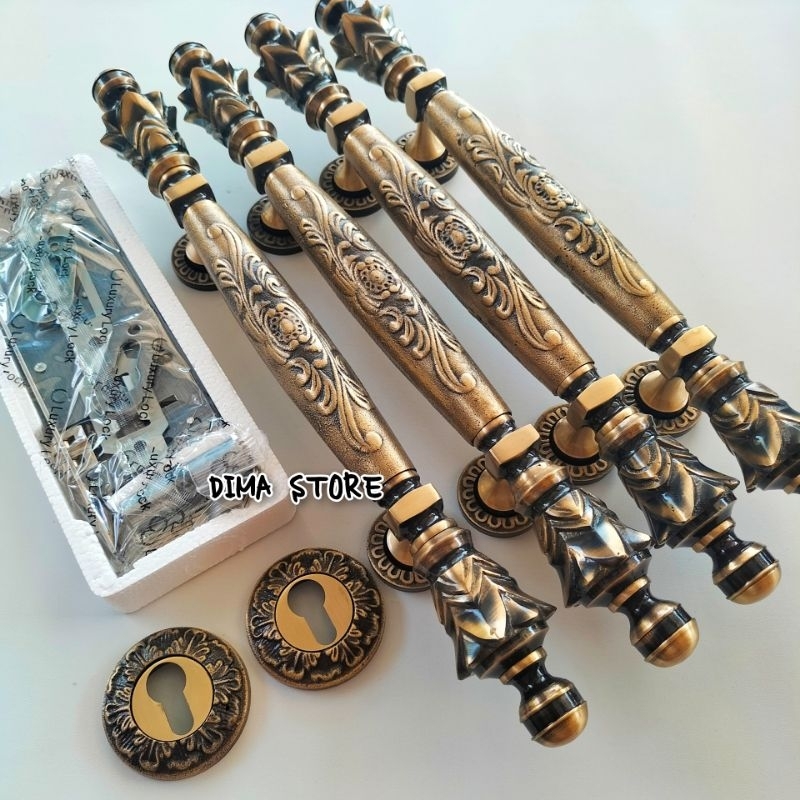 Terbaru Handle Kuningan Nanas Batik Full Antik Tarikan Pintu Kupu Tarung+Body Pelor Pegangan Pintu K