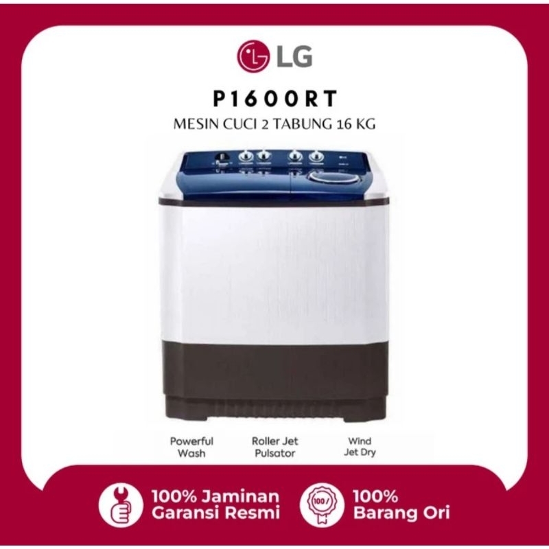 MESIN CUCI LG 2TABUNG 16KG LG P1600RT ROLLER JET PULSATOR MESIN CUCI LG 16 KG