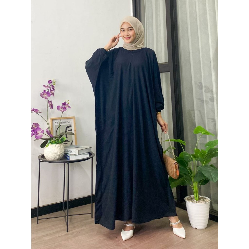 Gamis Wanita Terbaru Rayon Premium Jumbo Busui Polos / Long Dress Abaya Hitam