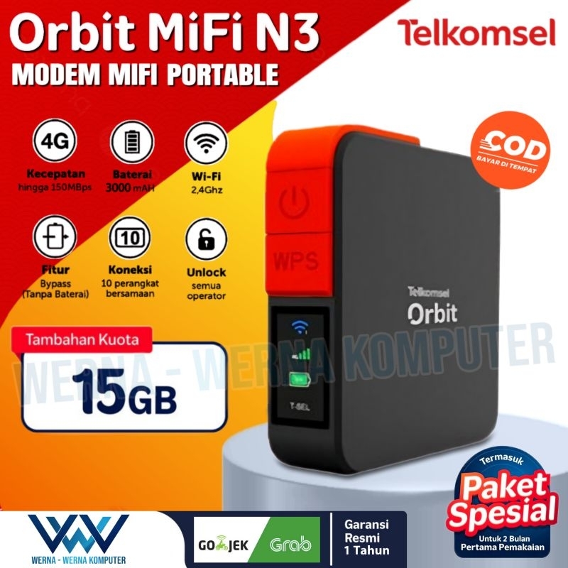 Telkomsel Orbit MiFi N3 / HKM M23 Modem MiFi Portable WiFi 4G Support Bypass 3000mAh 15GB Data