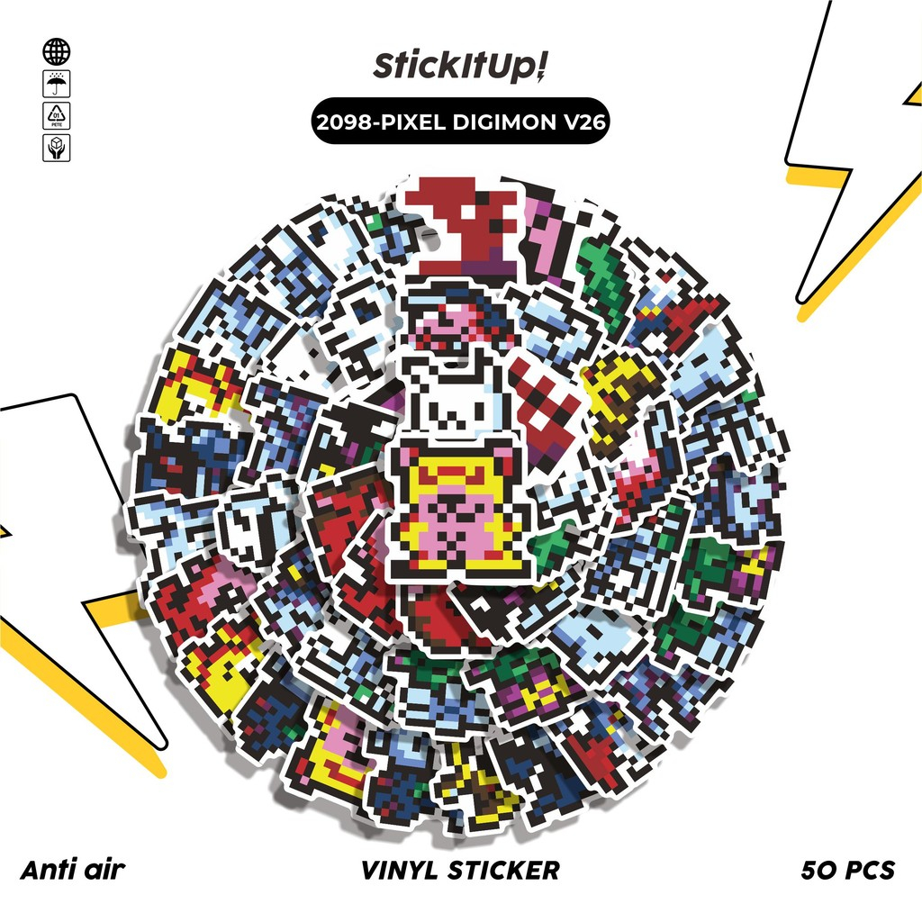 

COD✨ 50 Pcs Stiker Pack PIXEL DIGIMON V26 Lucu Aesthetic Vynil Waterproof untuk Freebies Sticker Buku Journal Casing HP Laptop