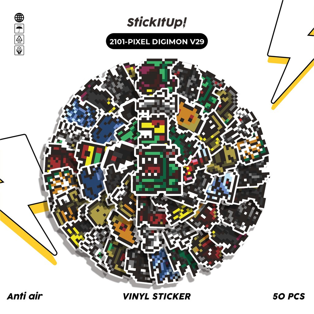 

COD✨ 50 Pcs Stiker Pack PIXEL DIGIMON V29 Lucu Aesthetic Vynil Waterproof untuk Freebies Sticker Buku Journal Casing HP Laptop