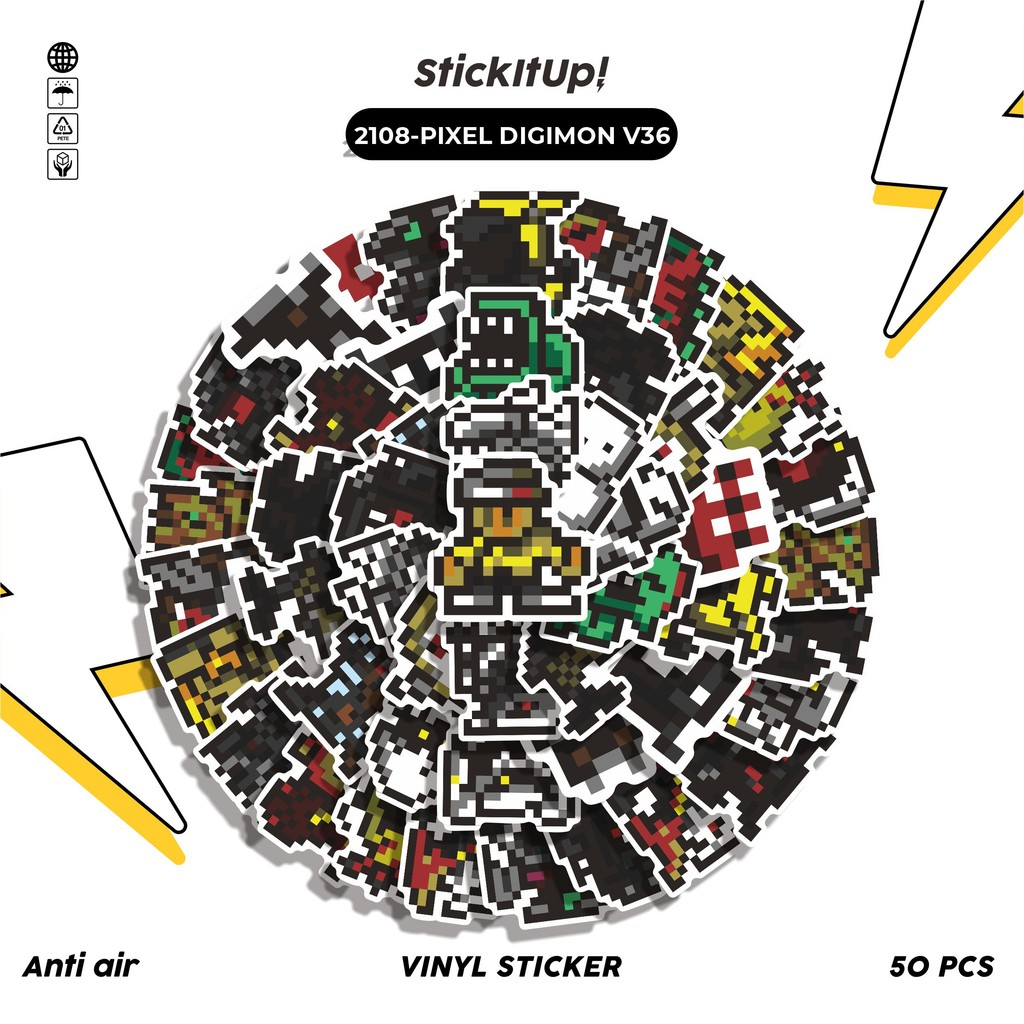 

COD✨ 50 Pcs Stiker Pack PIXEL DIGIMON V36 Lucu Aesthetic Vynil Waterproof untuk Freebies Sticker Buku Journal Casing HP Laptop