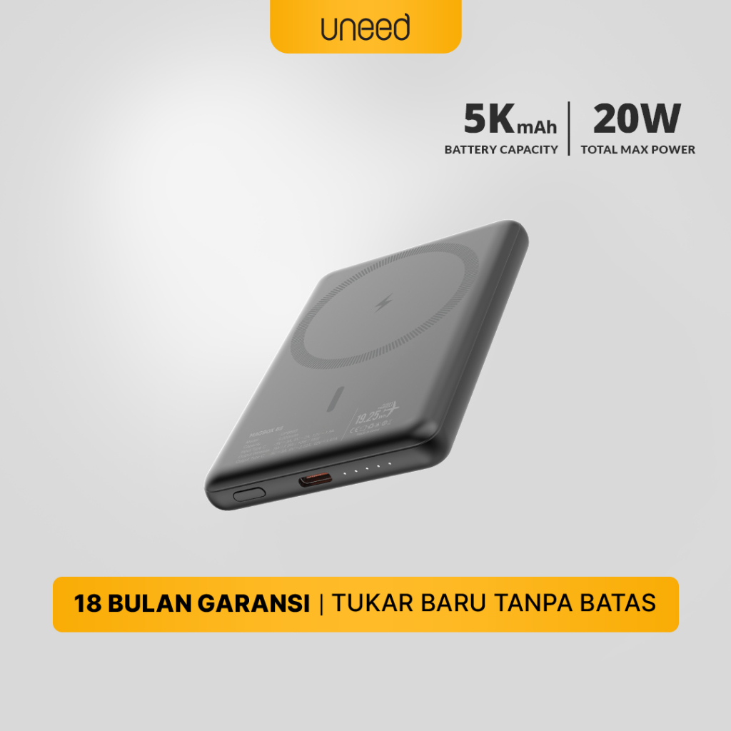 UNEED UPB560 Power Bank 5000mAh Ultra Tipis dengan Pengisian Nirkabel Magsafe QC PD - Grey