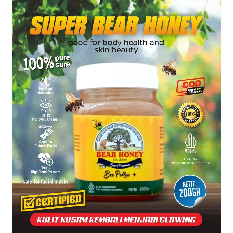 

MADU Mentah Murni SUPER BEAR HONEY / MADU KESEHATAN DAN KECANTIKAN KULIT Kemasan 200 gram BEEPOLLEN +