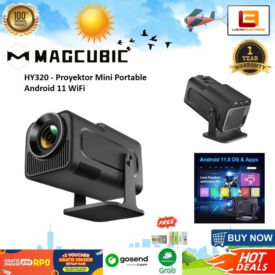 MAGCUBIC HY320 Proyektor Mini Portable Android 11 WiFi Bluetooth 1080P - HY320 - Black - Bonus