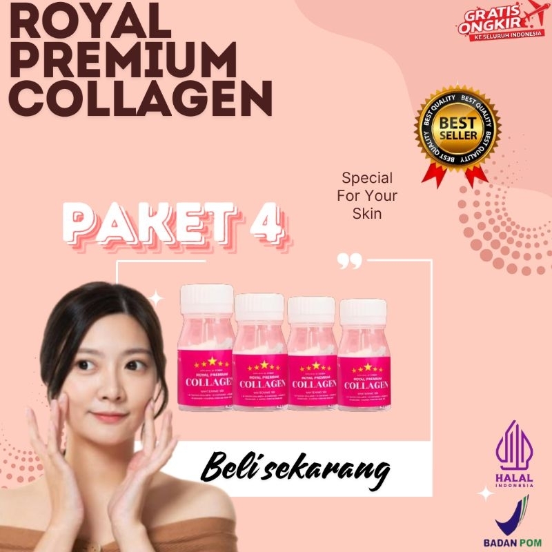 (Paket 4 Botol) Royale Peptide Collagen & Glitathione Booster Whitening Grade A+ ORIGINAL TERLARIS