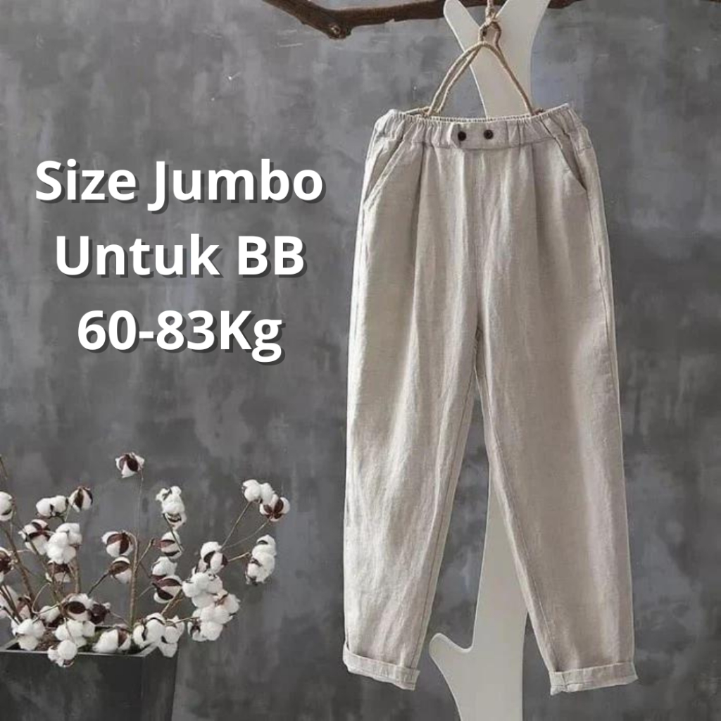 BAGGY KOREA LAURA JUMBO / CELANA JUMBO / BIG SIZE JUMBO / CELANA WANITA LINEN RAMI JUMBO PREMIUM IMP