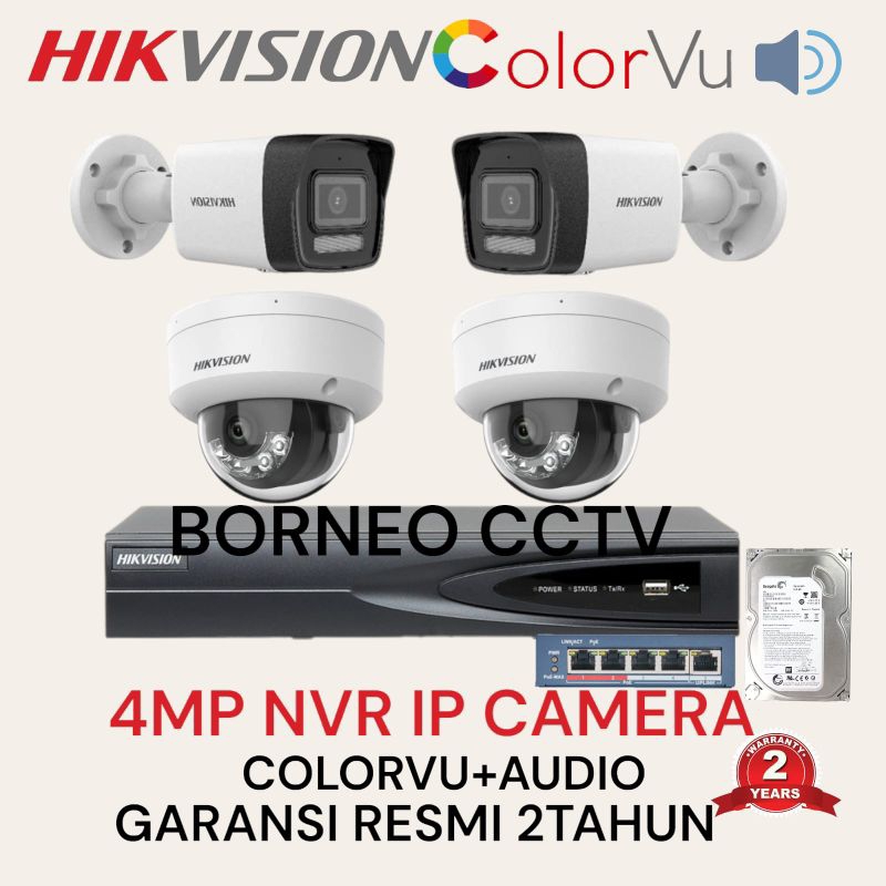 PAKET CCTV IP CAMERA HIKVISION 4 CHANNEL 4 KAMERA  IP 4MP AUDIO TURBO HD
