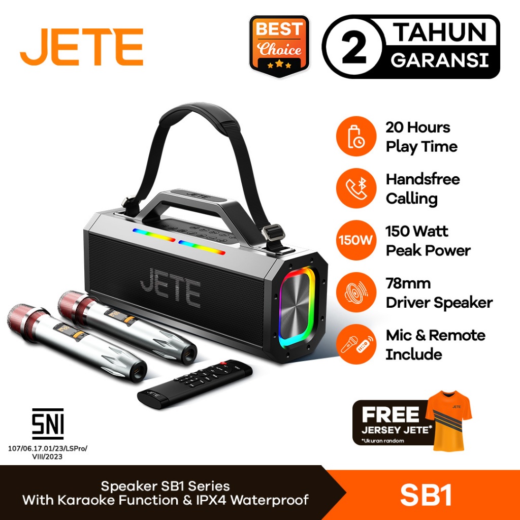JETE SB1 Speaker Karaoke Bluetooth 2 Mic Super Bass - Garansi 2 Tahun