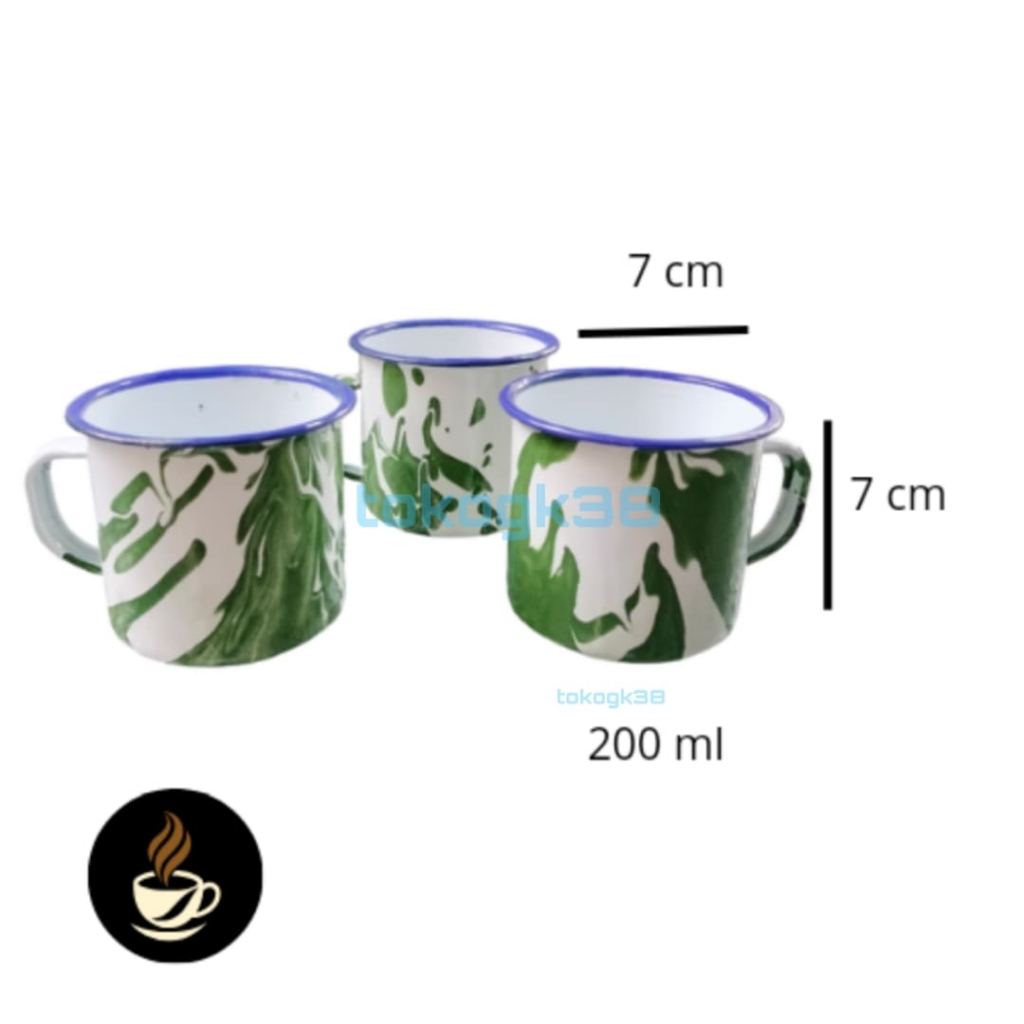 Cangkir Enamel (Seng) Jadul 6 cm Polos & 7 cm Blirik/Kembang Tanpa Tutup