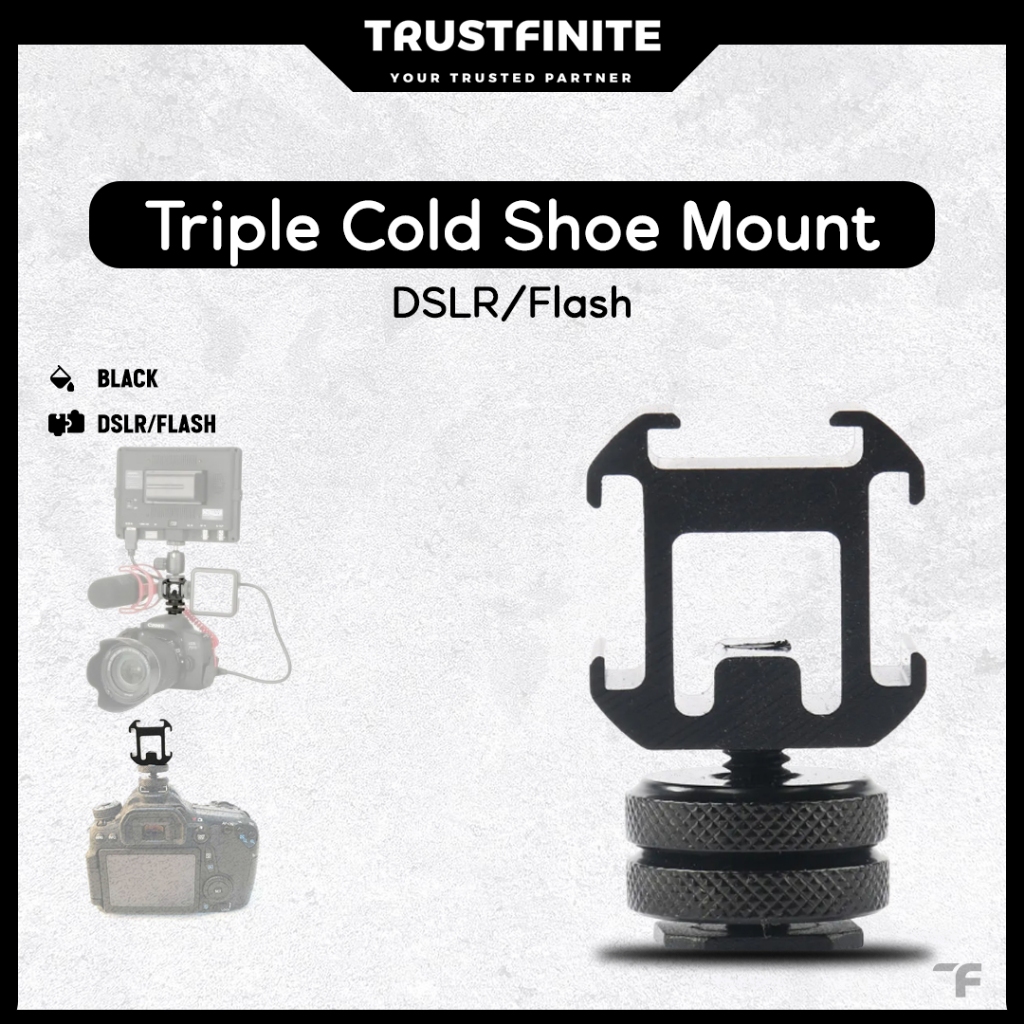 Triple Cold Shoe Mount Adapter for DSLR Camera Flash Light Mic