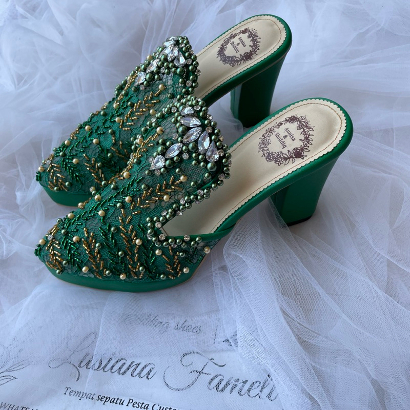 Hagin full payet | Sepatu brukat pengantin heels payet mutiara sepatu wanita acara wisuda kondangan 