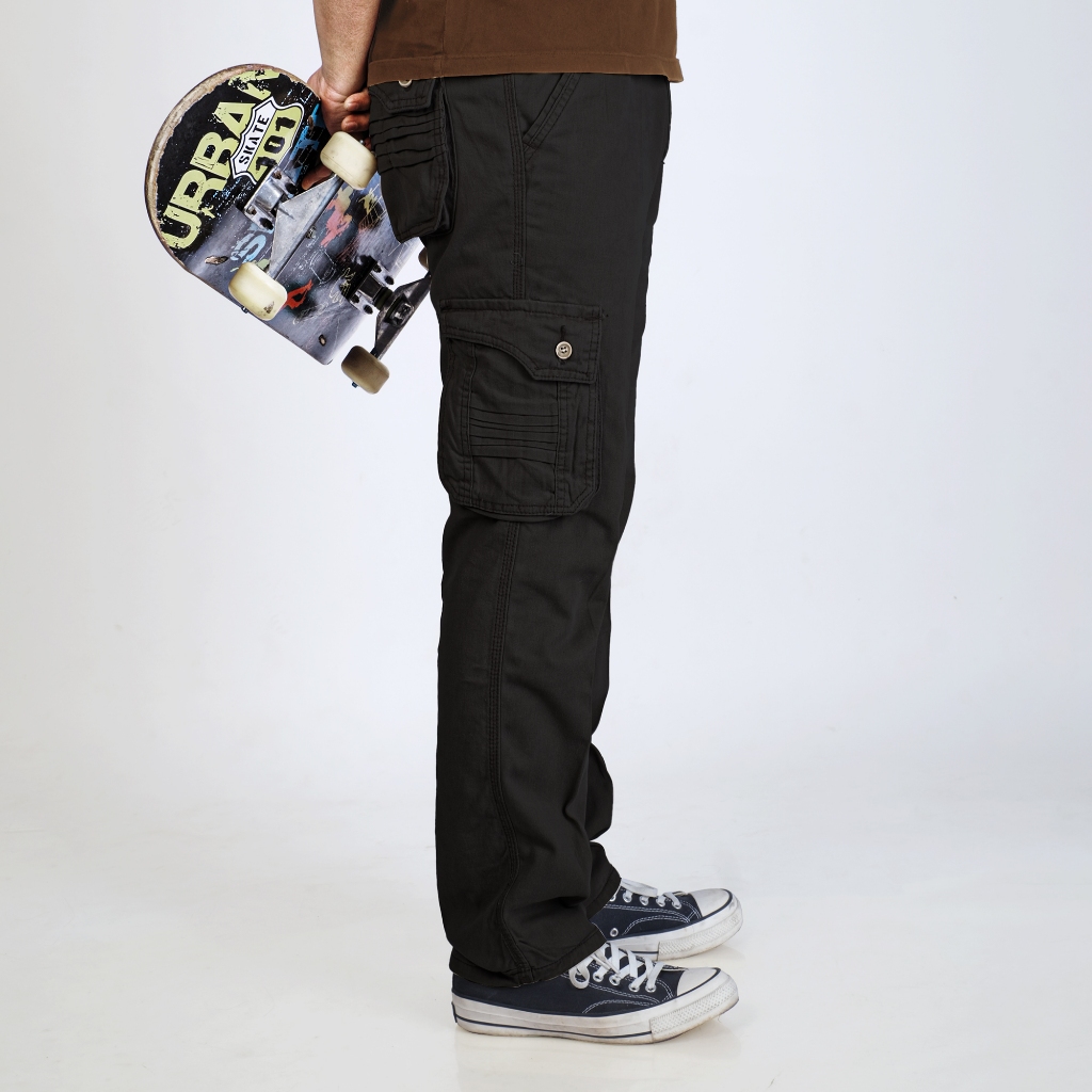 DGM Celana Cargo Panjang Pria Kantong Kerut Premium Hitam 2597