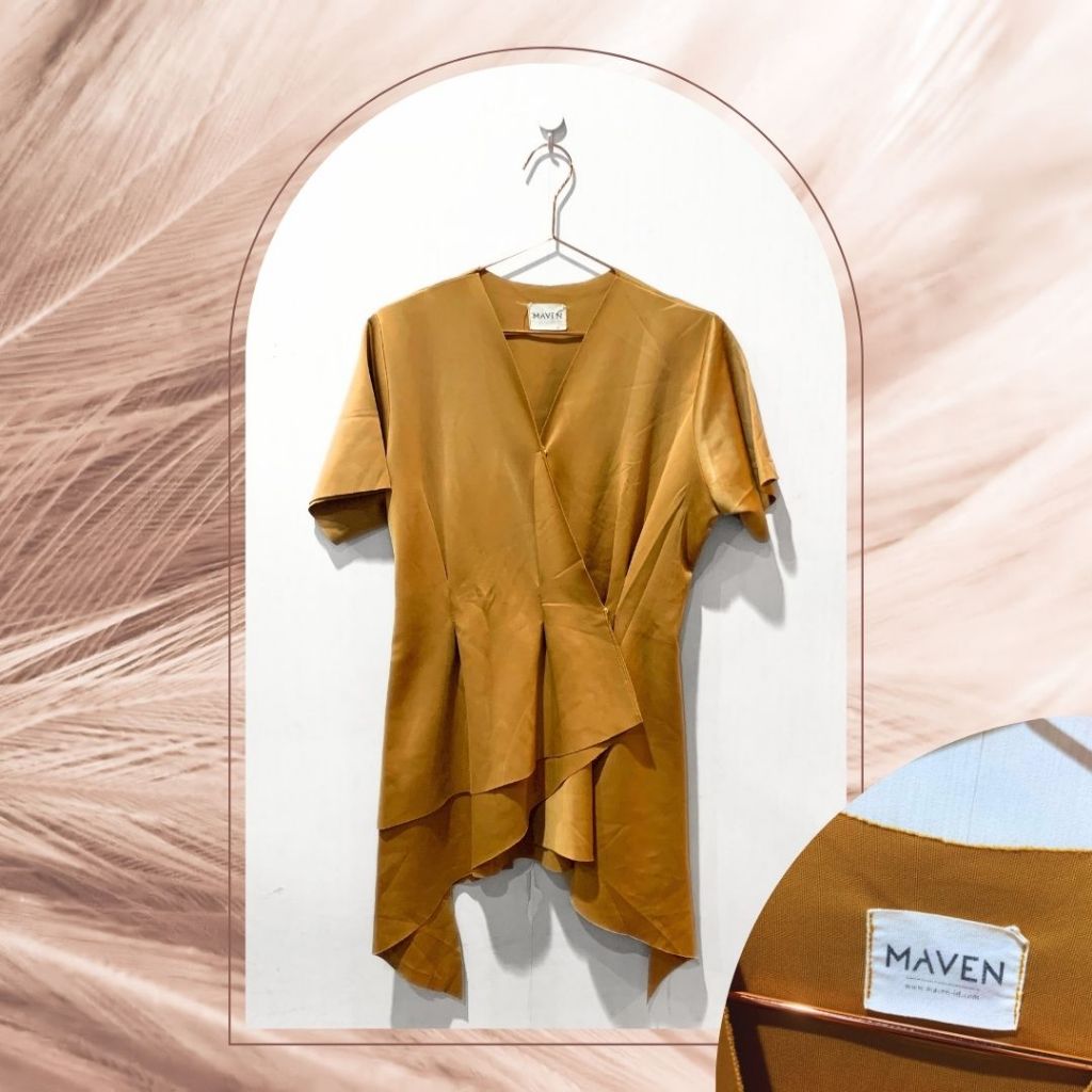 MAVEN Gold Asymmetric Blouse atasan wanita