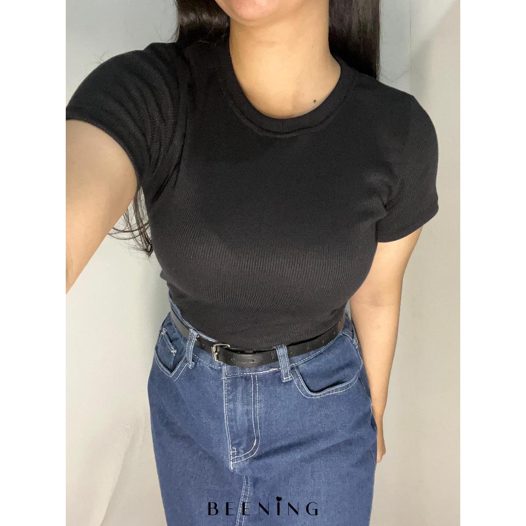 BEENING | Connie Basic Rib Knit Top | crop top | kaos polos merah abu hitam