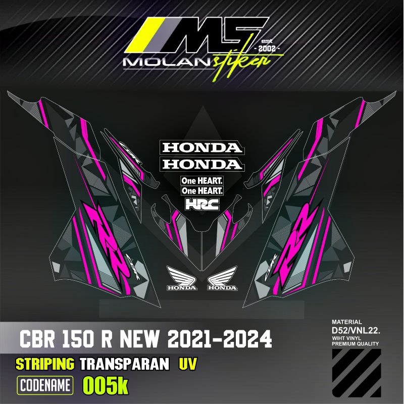 Decal Sticker Striping Variasi Transparan Uv CBR 150 R New 2021-2024 Transparan Uv Honda Cbr 150 RR 
