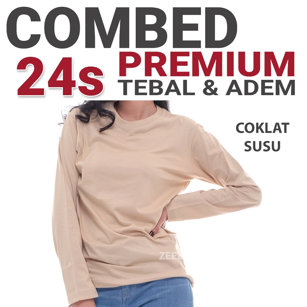 Kaos Polos Cotton Combed 24s Asli Premium Coklat Susu Lengan Panjang