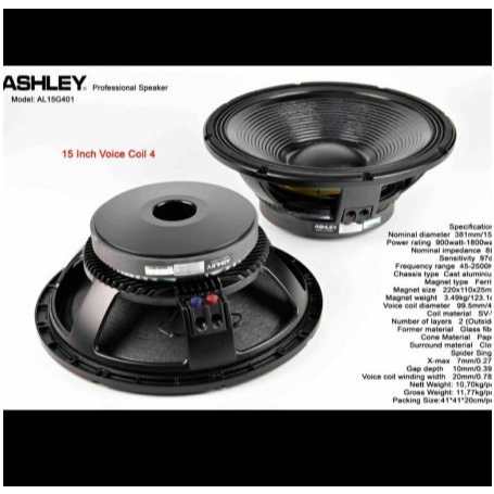 Speaker Komponen ASHLEY AL15G401 ORIGINAL ASHLEY 15 INCH MID LOW