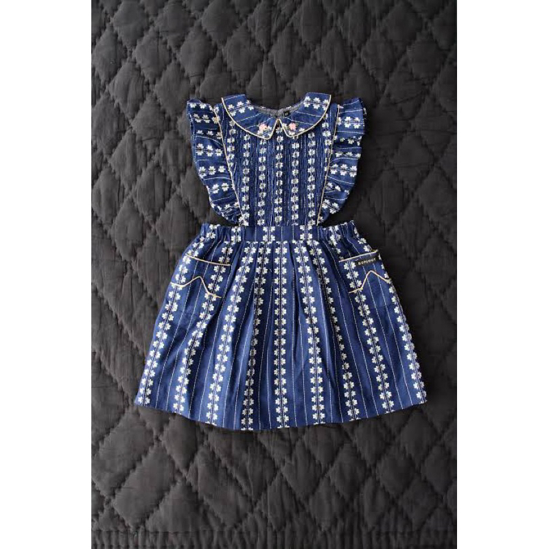 Bonjour Diary Apron Dress Indigo Flowers Jacquard size 4Y