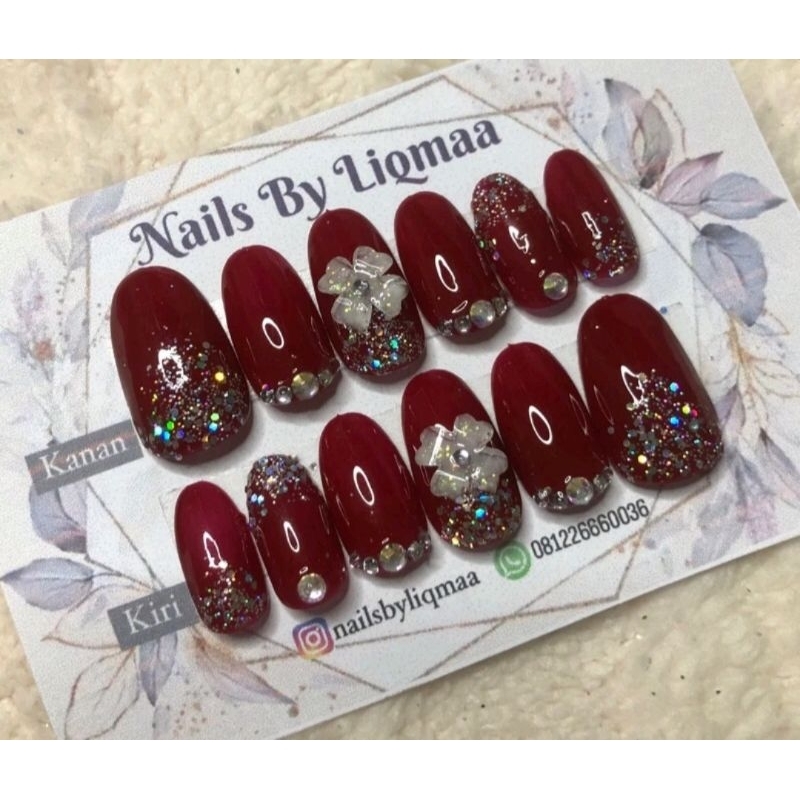 KUKU PALSU WEDDING/NAIL ART/KUKU PALSU MURAH/KUKU PALSU PENGANTIN/MAROON