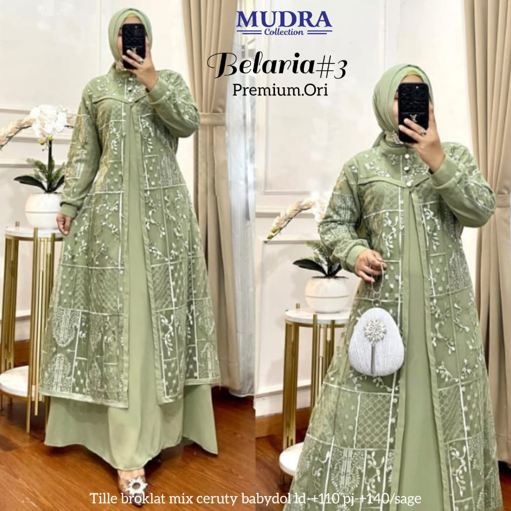 [NEW] BELARIA DRESS GAMIS BRUKAT WANITA PESTA KONDANGAN ORI BY MUDRA HIJAB || ABAYA MUSLIMAH TILE BR