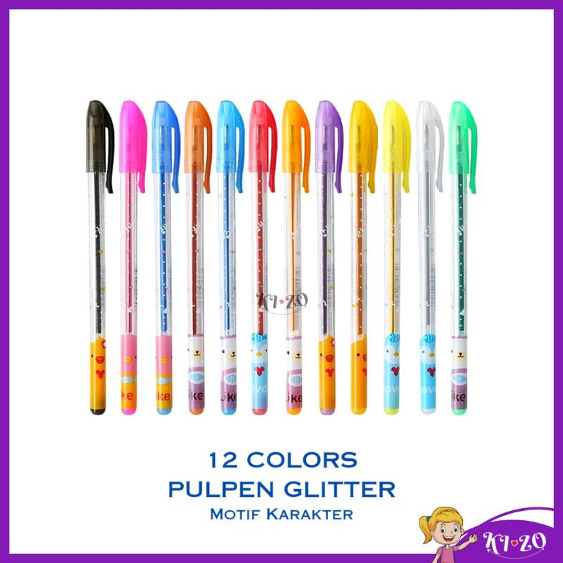 

Pulpen Glitter 12 Warna Motif Karakter | Bolpen Glitter 1 Pack Import Ballpoint Glitter Gel Pen | 12 Colors Glitter Pen