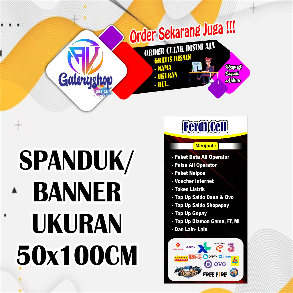 MMT. Spanduk, banner jualan pulsa, mini atm , dll ukuran 50x100cm