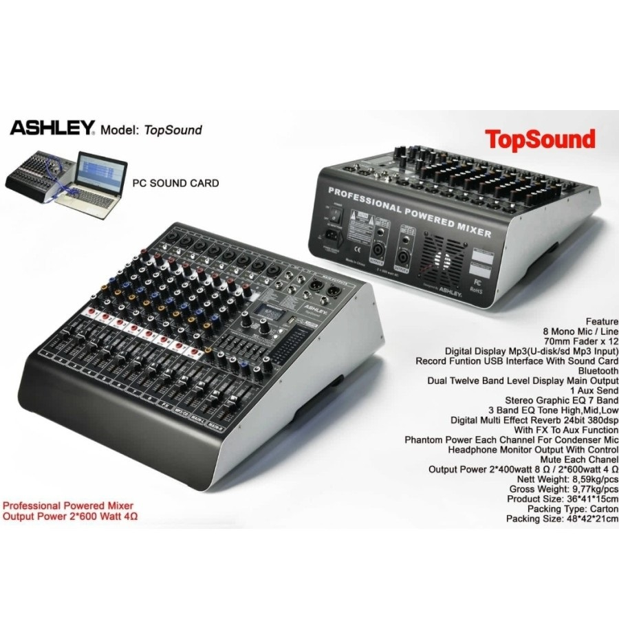 power mixer ashley top sound 8ch usb bluetooth soundcard original