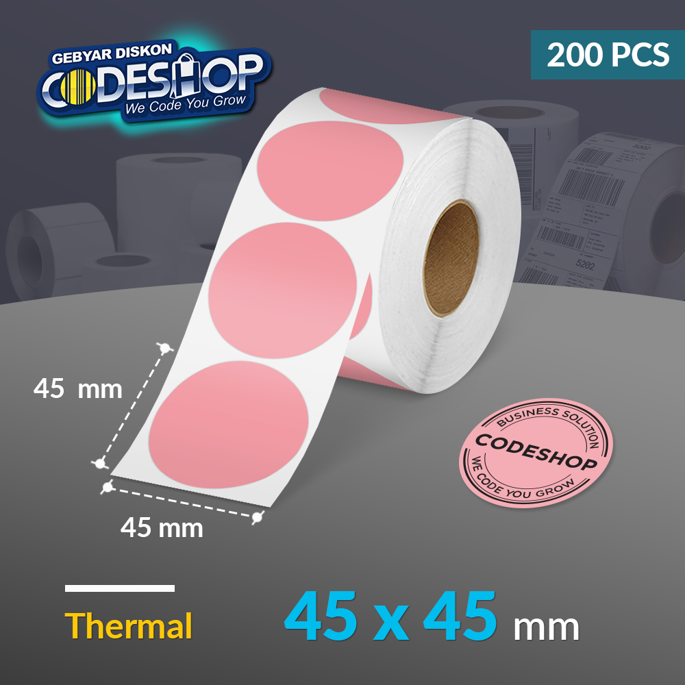 

Codeshop Label Bulat Thermal 45 x 45 mm Pink 1 Line Stiker Printer Barcode Core 1 Inch Isi 200 Pcs