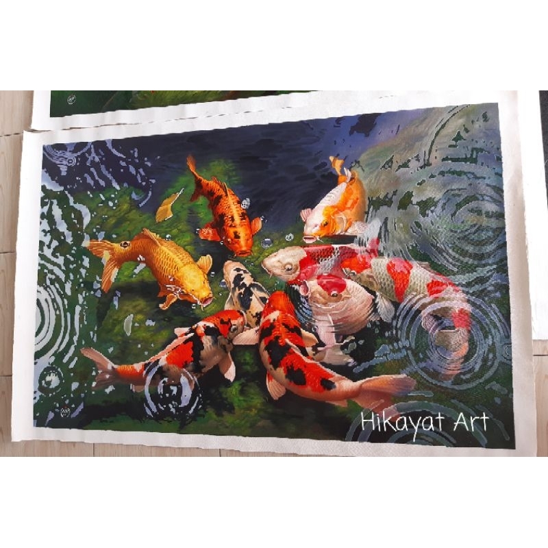 Lukisan dinding | lukisan ikan koi | dekorasi rumah