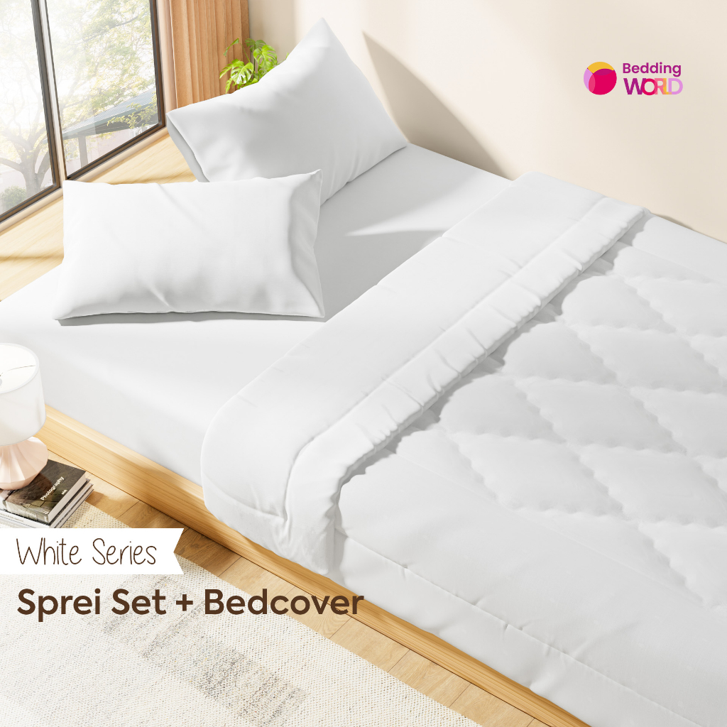 Sprei dan Bedcover Set Hotel Putih Katun Polos Premium/ Sprei Hotel / Sprei polos / Sprei single / S