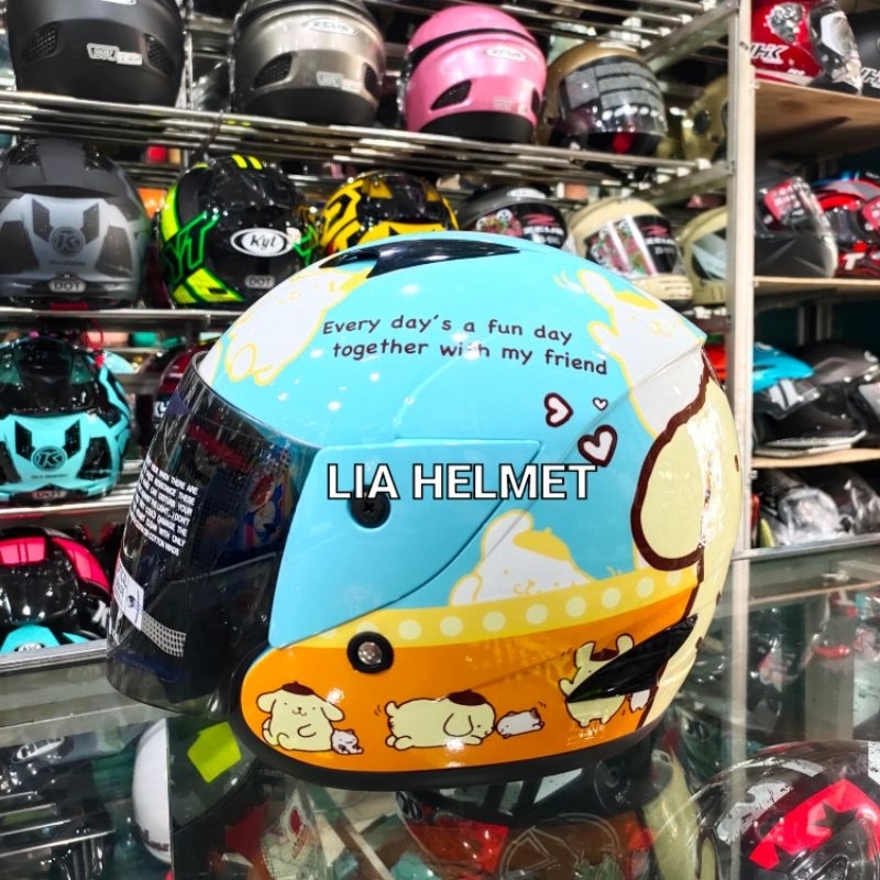helm anak tanggung MDS R3 Junior Motif Pompompurin #1 blue pastel / helm anak mds tangung / helm ana