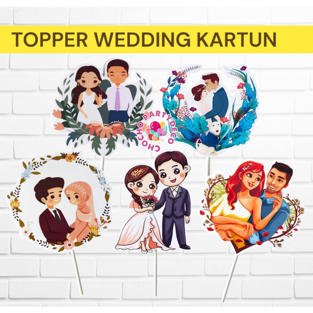 Topper Kue PERNIKAHAN KARTUN / Topper Kue Happy Wedding Cake / Hiasan Kue Nikah