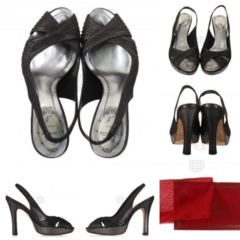 ( Preloved )  Rene Caovilla Metallic Slingback Pumps Shoes with Crystal // Sepatu Wanita