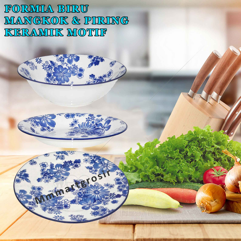 Mangkok Formia Biru / Mangkok Keramik / Mangkok Motif Serbaguna