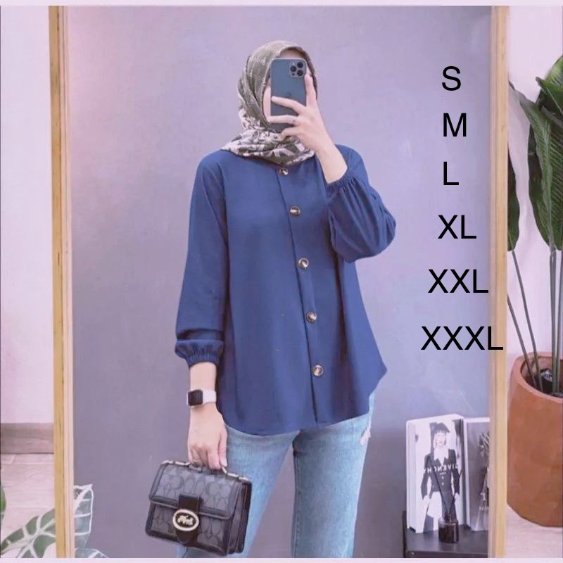 Kemeja-Lengan-karet Blouse Wanita Lengan Karet Atasan Wanita Kekinian