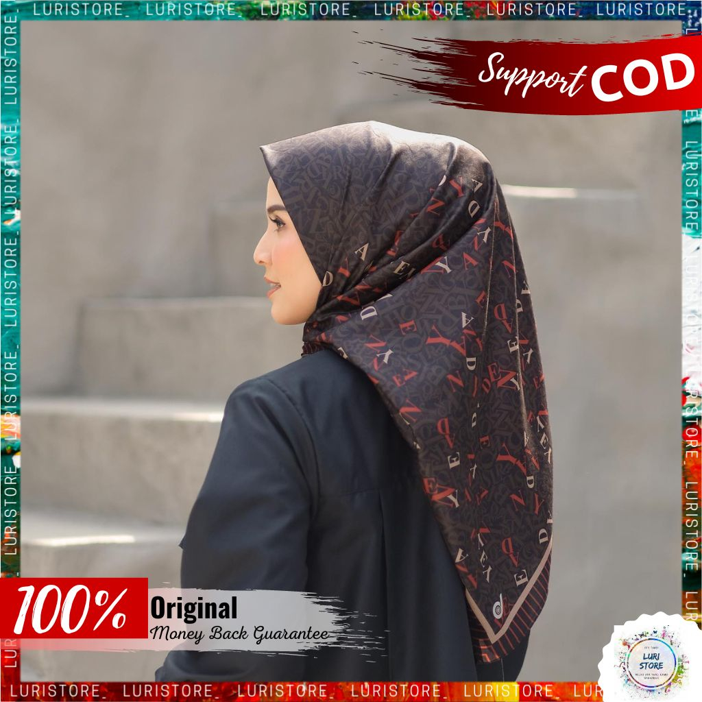 DEENAY ORIGINAL TERBARU CARTA RED Kerudung Hijab Jilbab Segi Empat Segiempat Voal Motif Denay