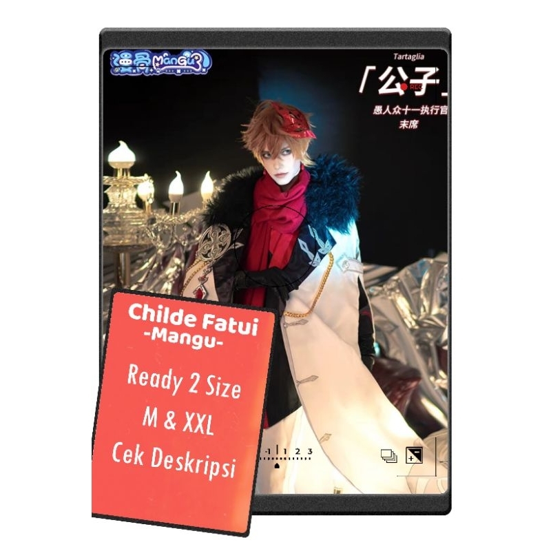 [ RENTAL ] Childe Fatui Harbinger Brand Mangu Cosplay Kostum Genshin Impact Tartaglia Wig Manmei