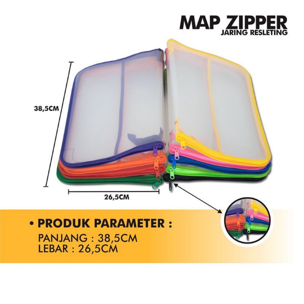 

Map Plastik Resleting Warna / Zipper Bag / Jaring Seleting Kantor & Sekolah Ukuran F4/Folio