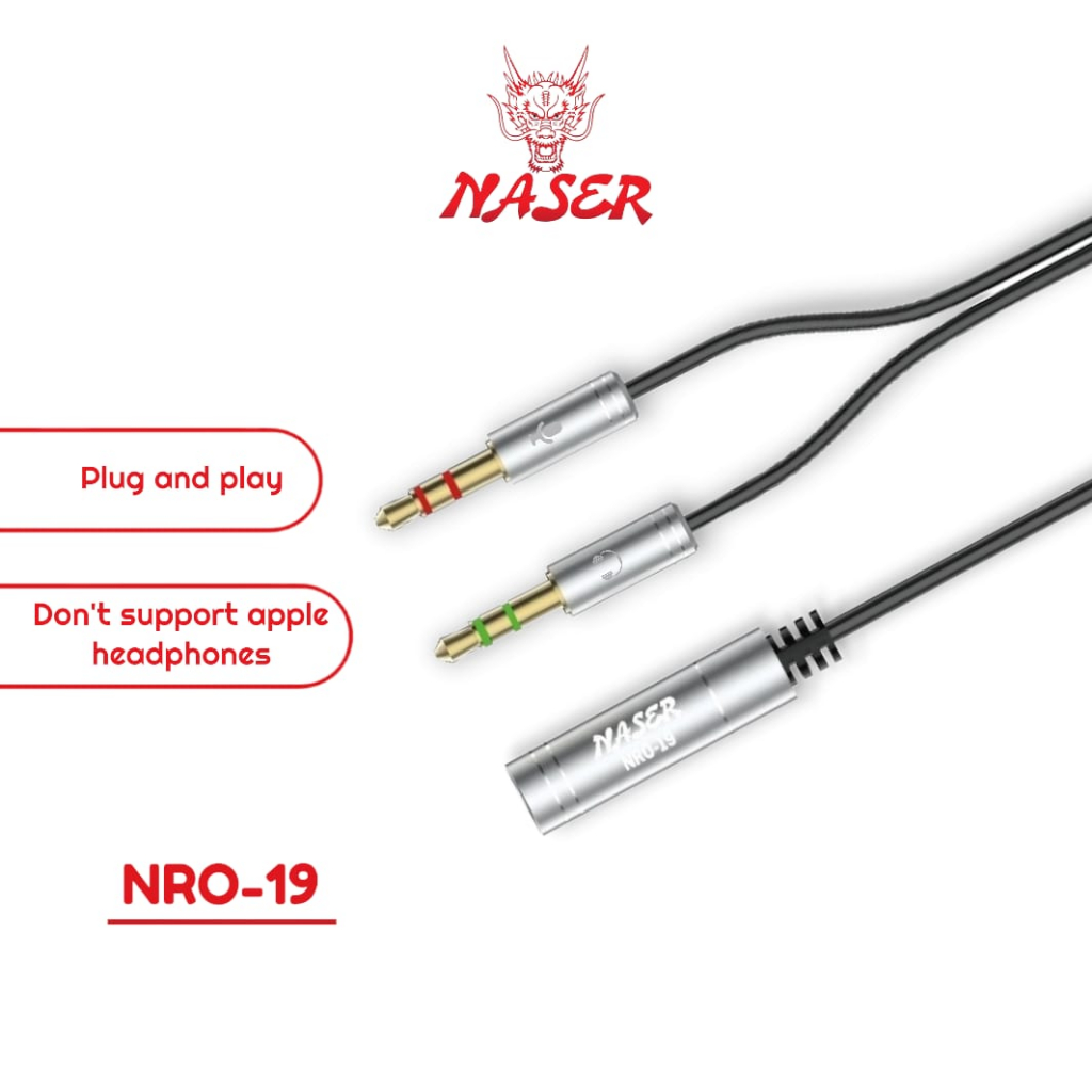 NASER KABEL AUX TO JACK NRO-19 / Kabel Aux to Jack Mic & Jack Headset /  Audio Cable 35cmm Aux 3.5mm