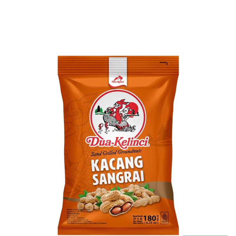 

Dua Kelinci kacang Kulit 180g sangrai Bawang Garing