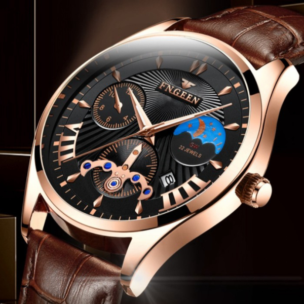 Jual JAM TANGAN PRIA FNGEEN ORIGINAL KULIT COKLAT GOLD HITAM MURAH RESCENDO Berkualitas