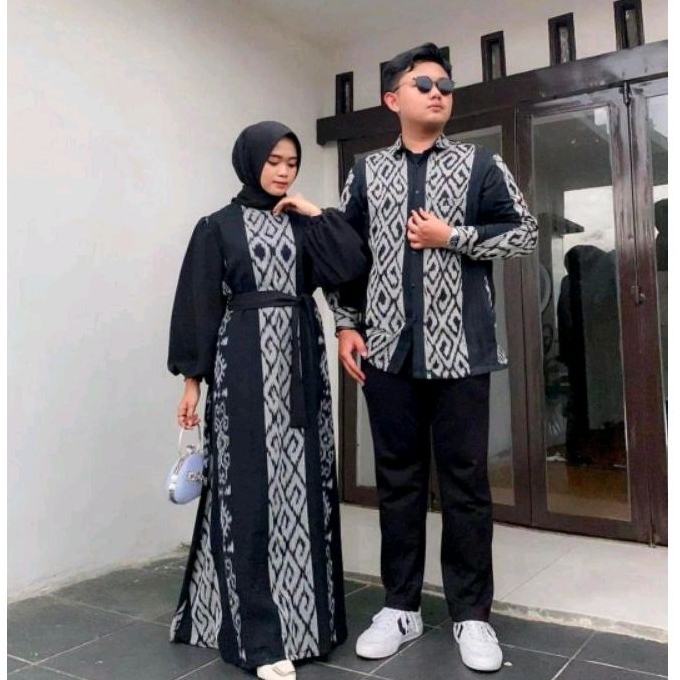 Baju tenun keluarga, gamis muslimah, dress tenun kondangan, gamis tenun