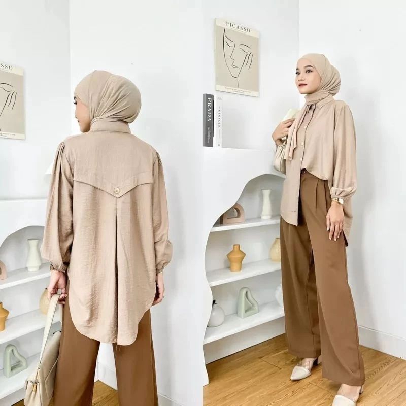 nova blouse kemeja wanita polo linen terbaru ld110