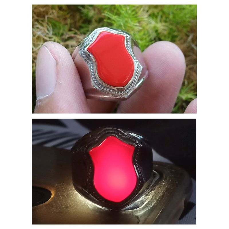 cincin akik batu Marjan terompah / cincin akik batu merah Marjan model Terompah natural
